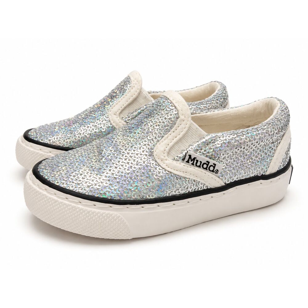 Mudd Little Girls Silver Holographic Sequin Slip-On Sneakers Size 6 | Sparkle